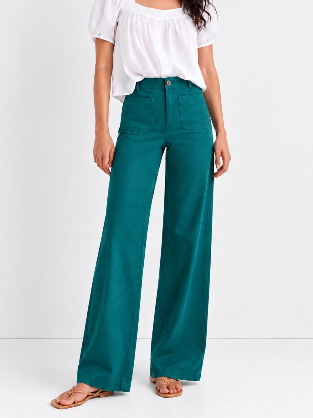 LOFT Outlet Palmer Wide-Leg Twill Pants, in Evergreen, size 0
